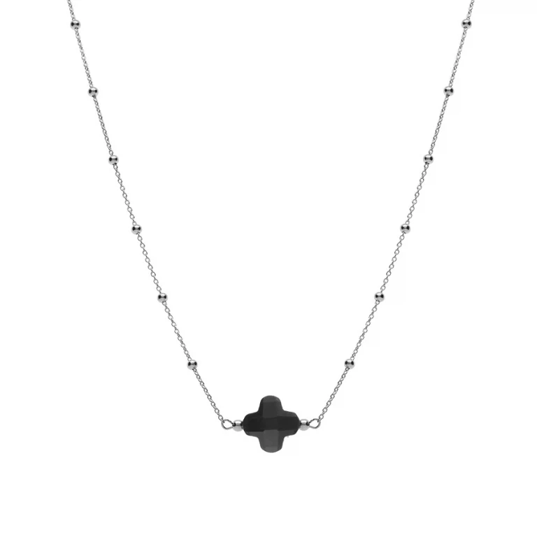 Collier trèfle à verre facetté noir – Argent 925 rhodié | Azuline