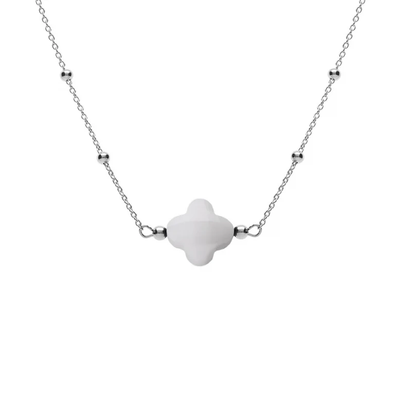 Collier trèfle en verre blanc – Argent 925 rhodié | Azuline