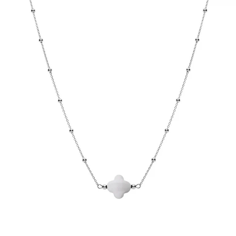 Collier trèfle en verre blanc – Argent 925 rhodié | Azuline