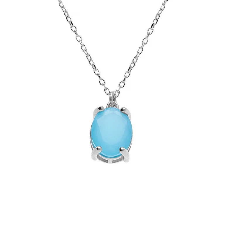 Collier ovale à oxyde bleu clair opaque – Argent 925 rhodié | Azuline
