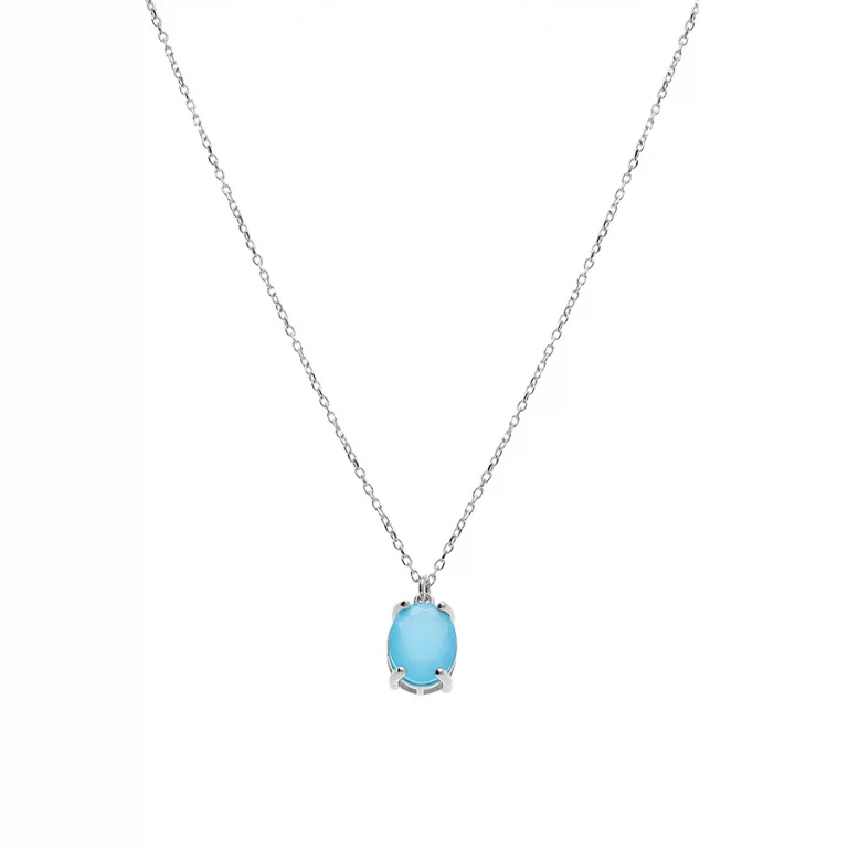 Collier ovale à oxyde bleu clair opaque – Argent 925 rhodié | Azuline
