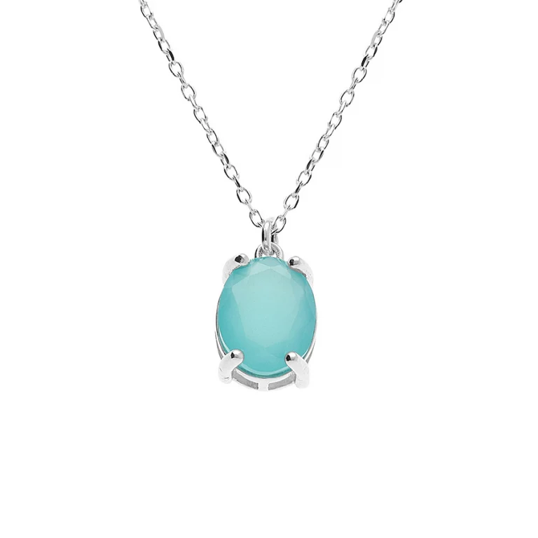 Collier ovale à pierre verte opaque – Argent 925 rhodié | Azuline