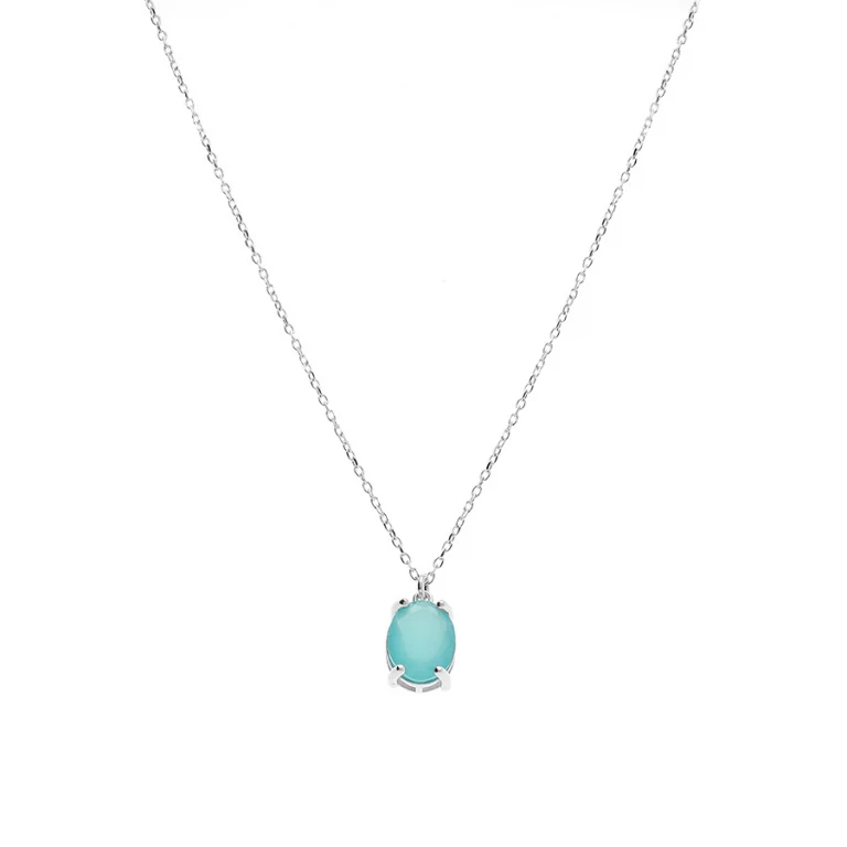 Collier ovale à pierre verte opaque – Argent 925 rhodié | Azuline