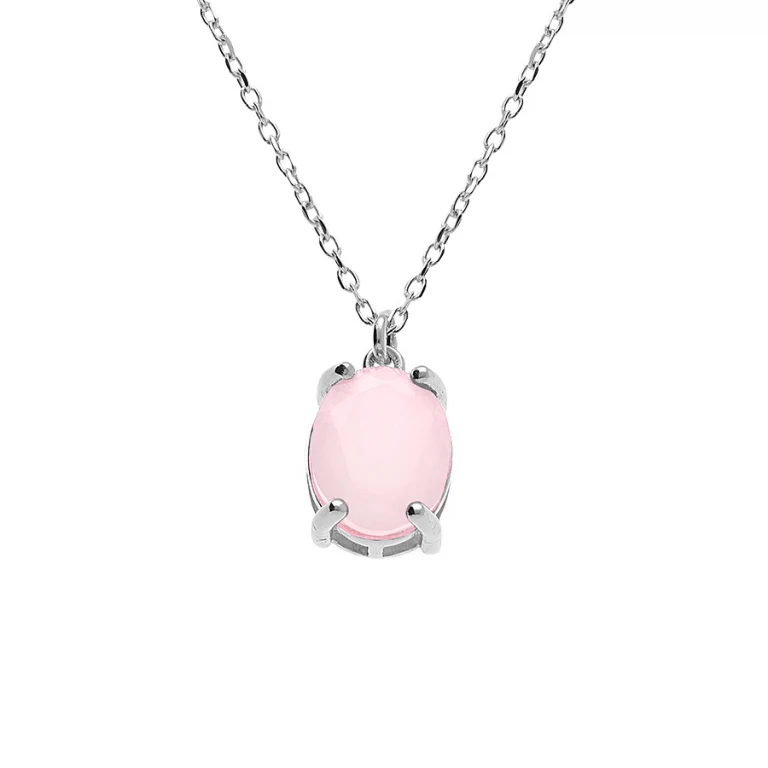 Collier ovale à oxyde rose opaque 10 x 7.5mm – Argent 925 rhodié | Azuline