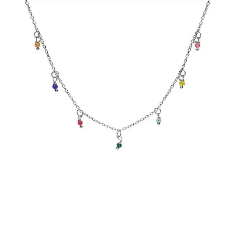 Collier pampille à empierré multi couleurs – Argent 925 rhodié | Azuline