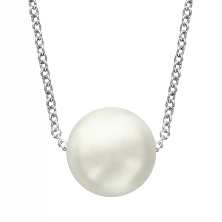 Collier perle synthétique blanche ronde – Argent 925 rhodié | Azuline