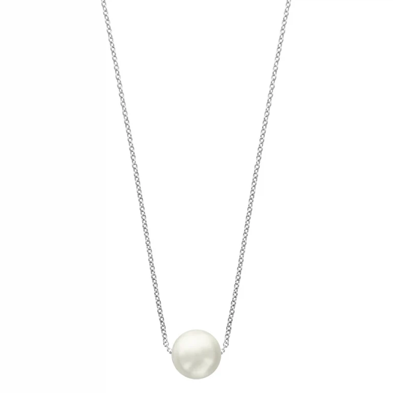 Collier perle synthétique blanche ronde – Argent 925 rhodié | Azuline