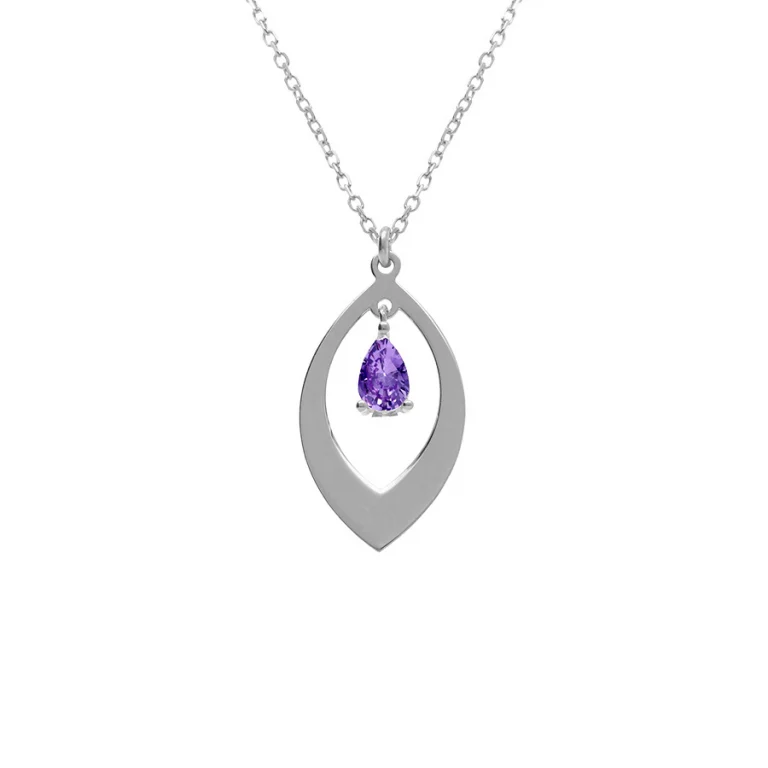 Collier navette à oxyde violet taillé en goutte – Argent 925 rhodié | Azuline