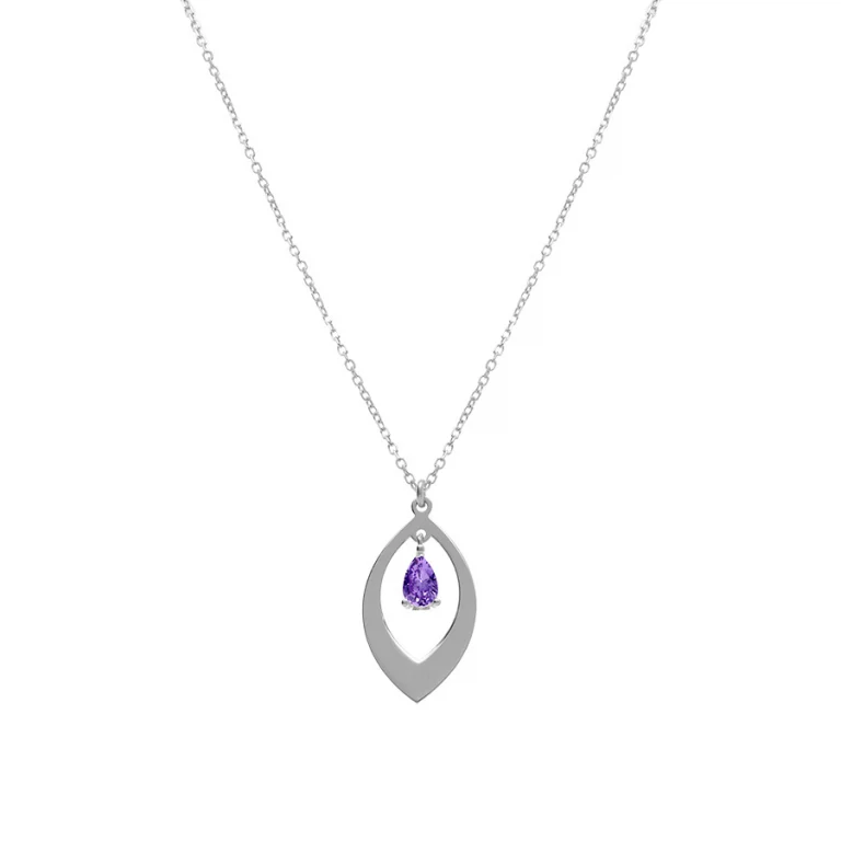 Collier navette à oxyde violet taillé en goutte – Argent 925 rhodié | Azuline