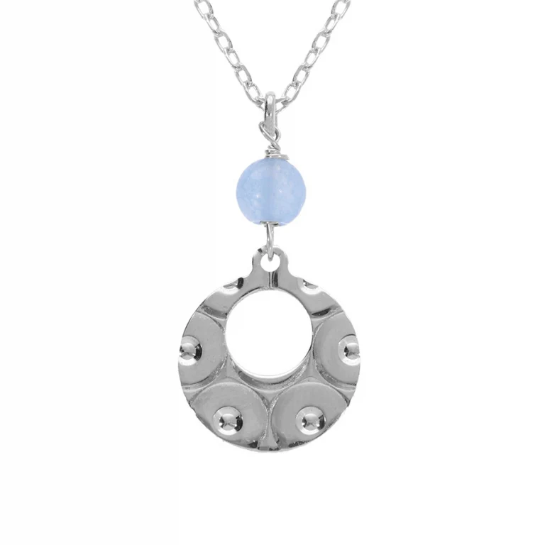 Collier rond martelé à jade bleu ciel – Argent 925 rhodié | Azuline