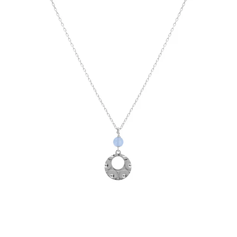 Collier rond martelé à jade bleu ciel – Argent 925 rhodié | Azuline