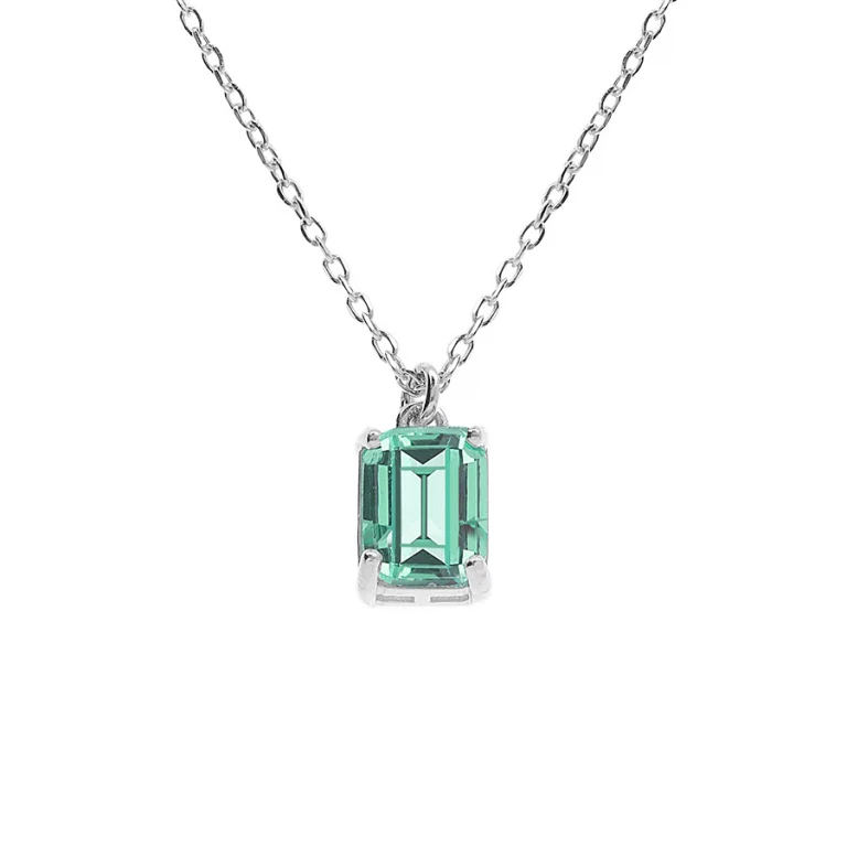 Collier rectangulaire à oxyde bleu vert – Argent 925 rhodié | Azuline