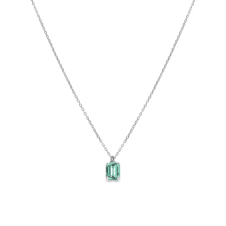 Collier rectangulaire à oxyde bleu vert – Argent 925 rhodié | Azuline