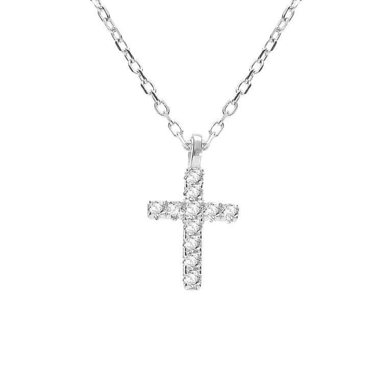 Collier croix d’oxydes ronds blancs – Argent 925 rhodié | Azuline