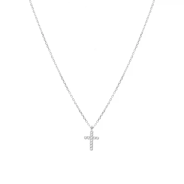 Collier croix d’oxydes ronds blancs – Argent 925 rhodié | Azuline