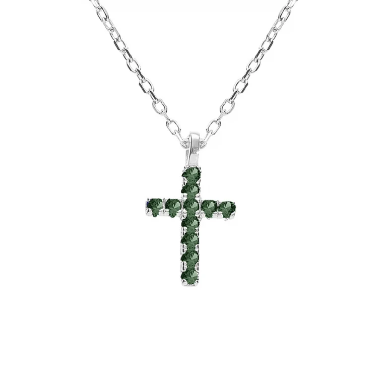 Collier croix d’oxydes ronds verts – Argent 925 rhodié | Azuline