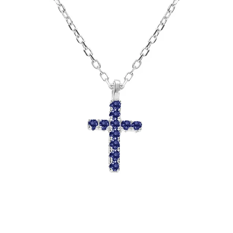 Collier croix d’oxydes ronds bleus – Argent 925 rhodié | Azuline
