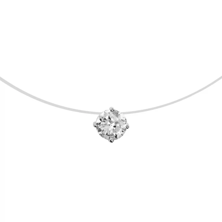 Collier solitaire à oxyde blanc 7mm – Argent 925 rhodié | Azuline