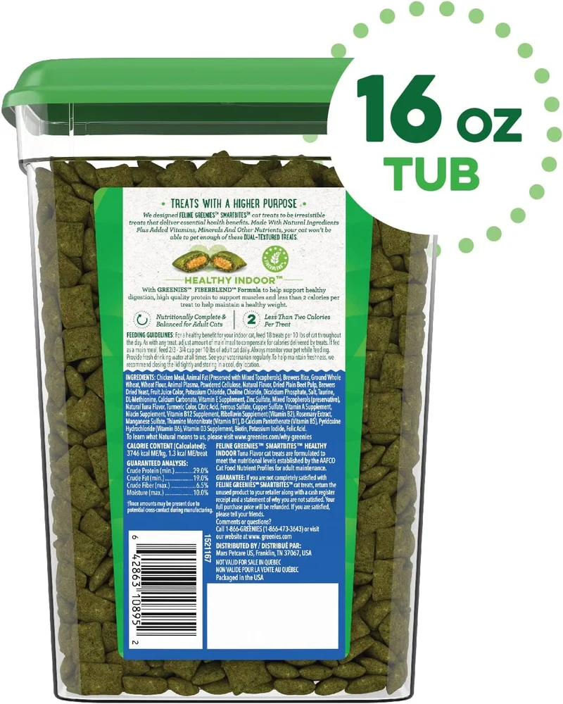 Greenies Feline SMARTBITES Sabores saludables para interiores, pollo y atún, todos los tamaños de bolsa