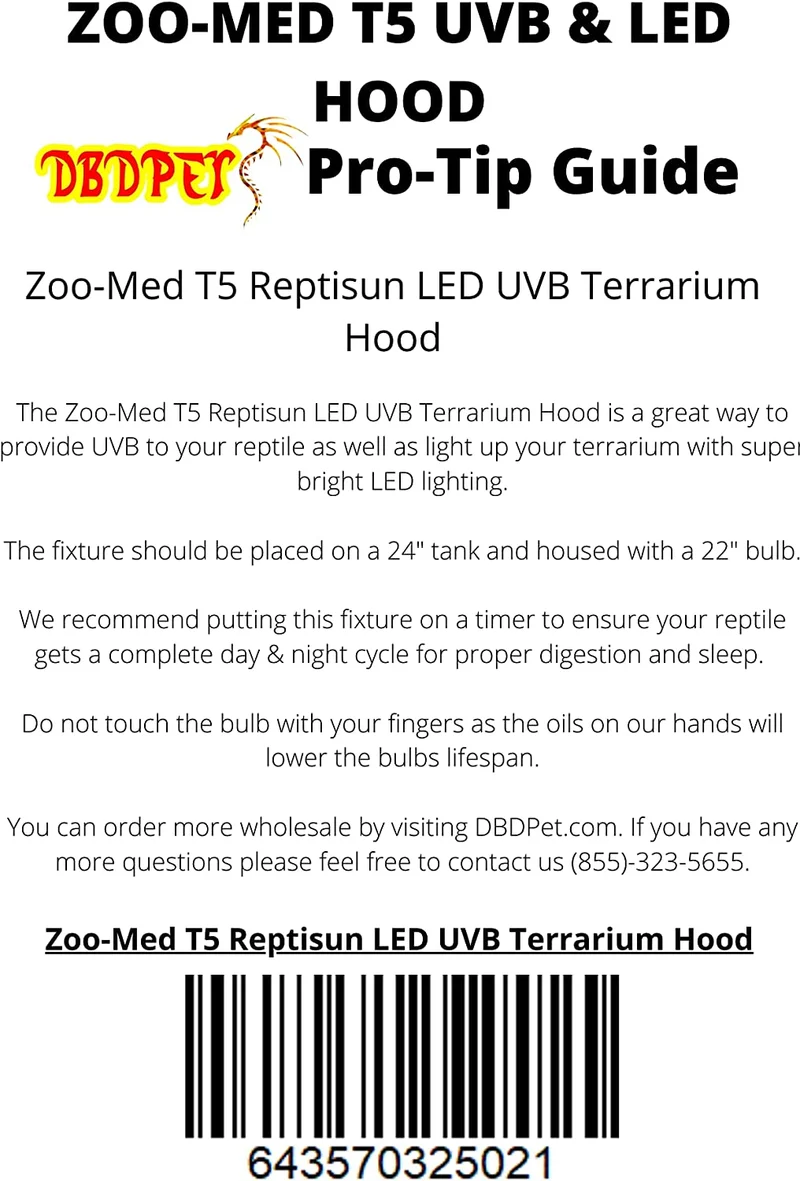 Reptisun - Campana de terrario LED y T5 UV-B con iluminación de 3 módulos con una bombilla T5 de 22 pulgadas, incluye guía DBDPet Pro-Tip