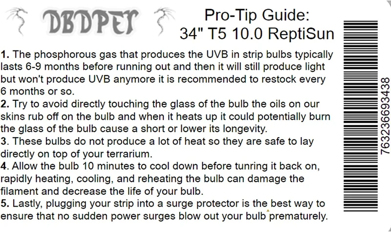 Zoomed Reptisun - Bombilla UV-B de 34 pulgadas 10.0 T5HO – Incluye guía de punta profesional DBDPet adjunta, ideal para dragones barbudos y camaleones