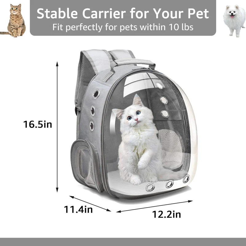 Henkelion - Mochila con cápsula espacial para transportar gatos, perros pequeños o mascotas; adecuada para senderismo, porta mascotas aprobado por aerolíneas color gris