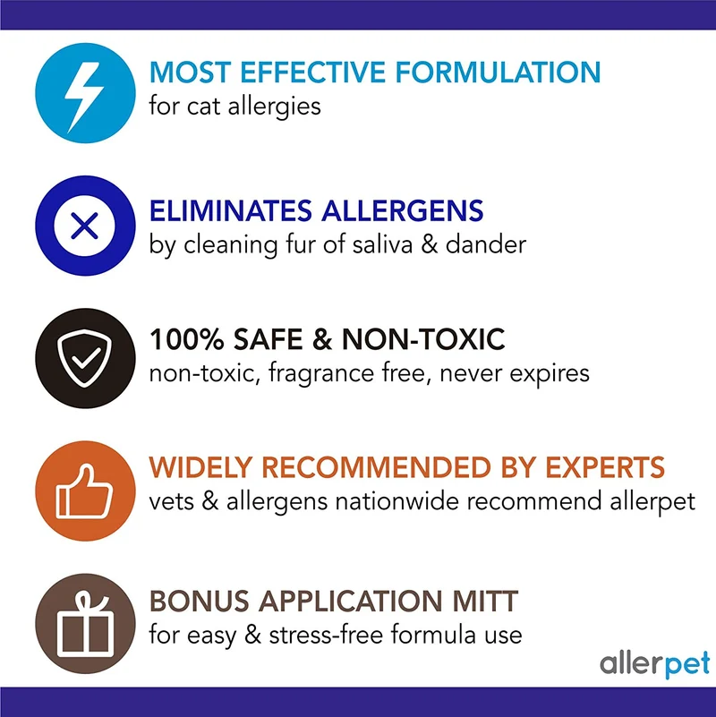 Allerpet Eliminador de caspa de gatos, reductor de alérgenos de mascotas 100% no tóxico, científicamente probado para un alivio eficaz de la alergia al gato, fabricado en Estados Unidos (12 oz)