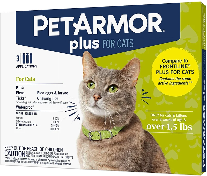 PETARMOR Plus Flea & Tick Prevention for Cats with Fipronil, Waterproof, Long-Lasting & Fast-Acting Topical Cat Flea Treatment
