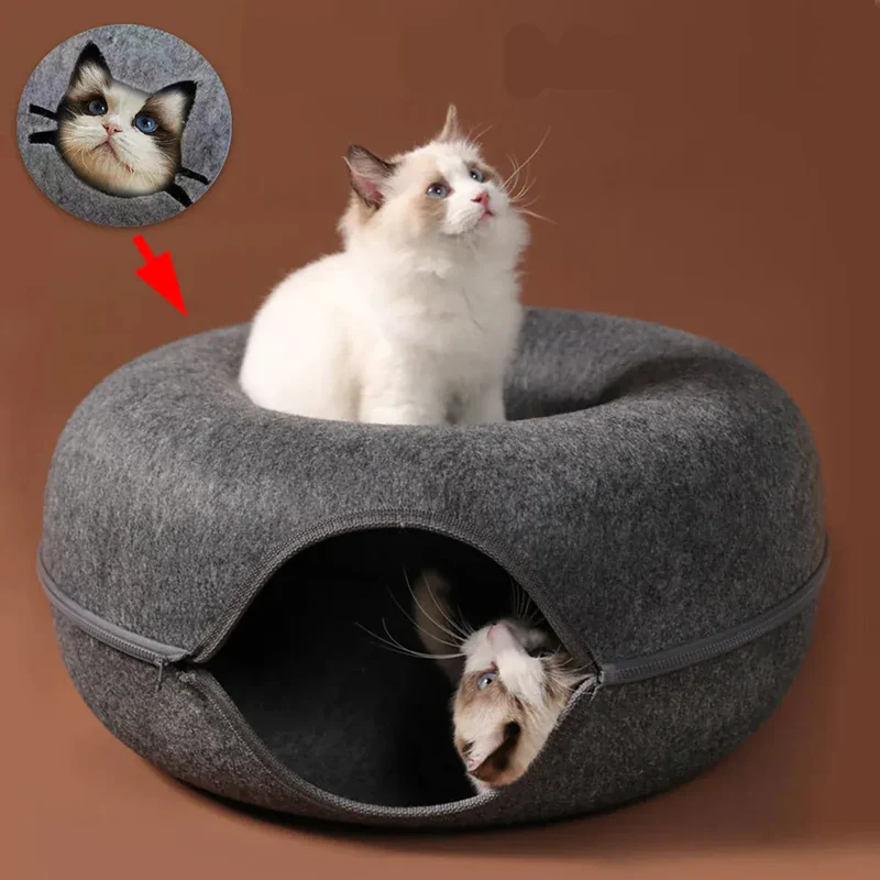 Nid Tunnel pour Chat en Feutre avec Lit Rond