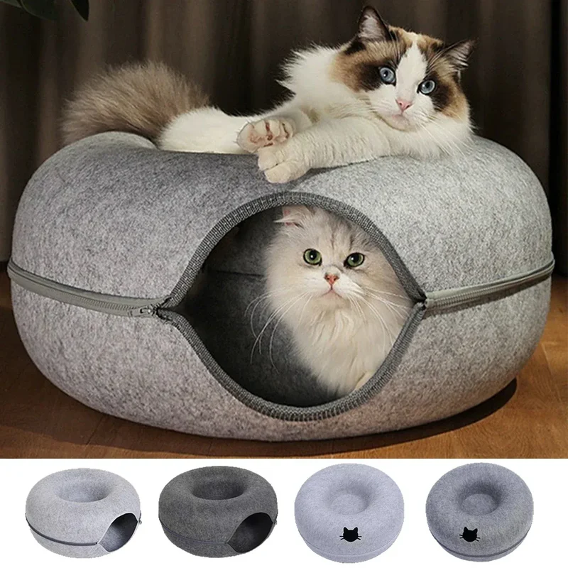 Nid Tunnel pour Chat en Feutre avec Lit Rond