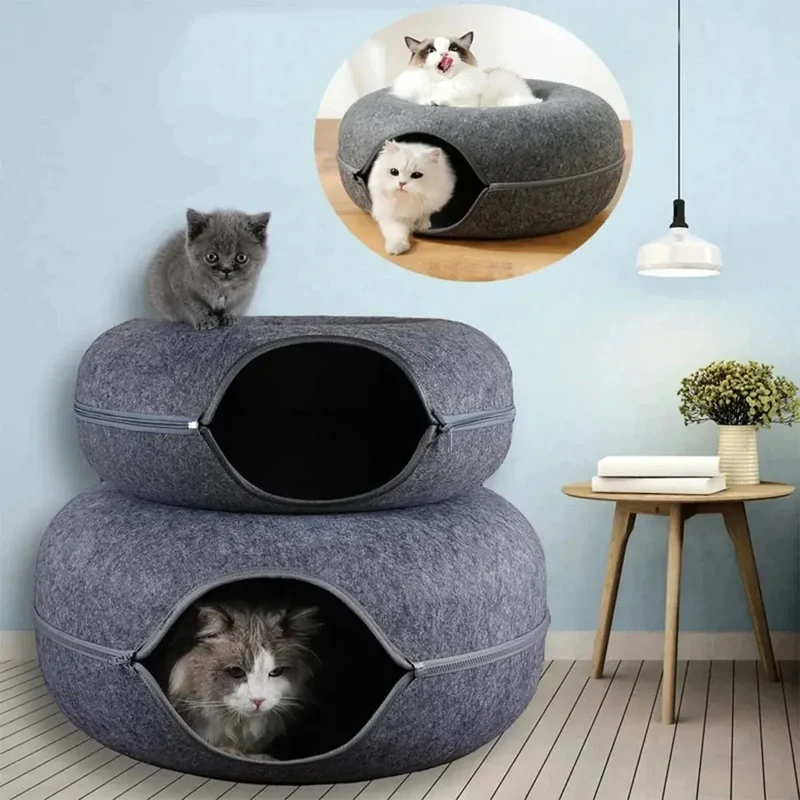 Nid Tunnel pour Chat en Feutre avec Lit Rond