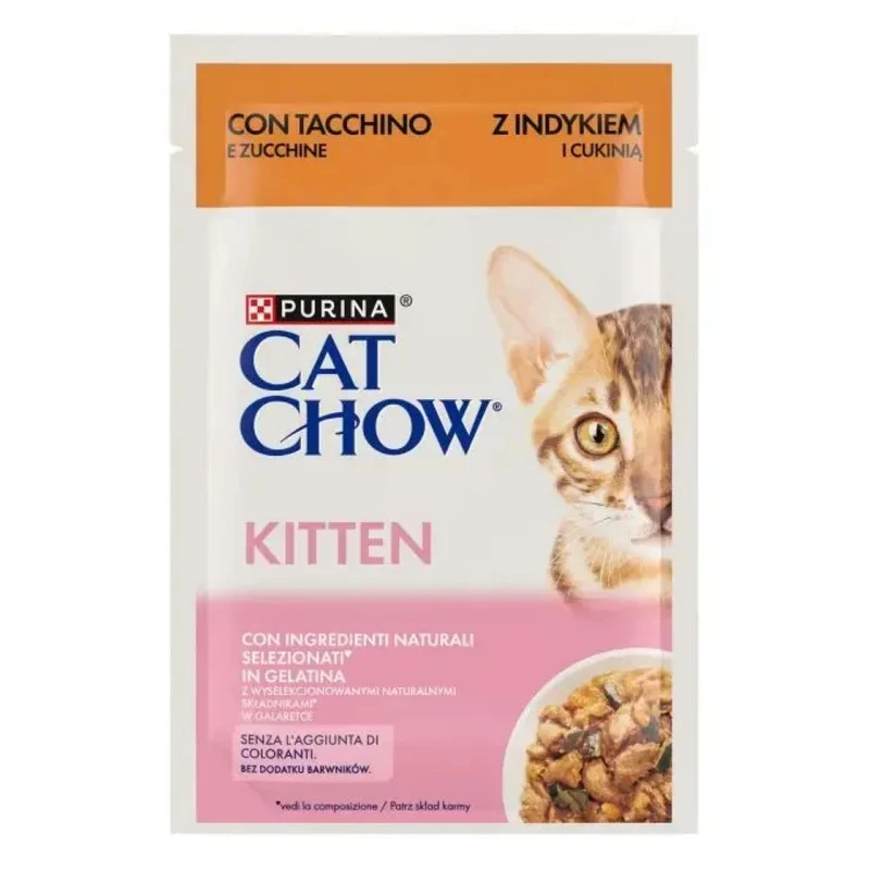 Purina Cat Chow Kitten Pavo y Calabacín Sobre Comida Húmeda para Gatos 85g