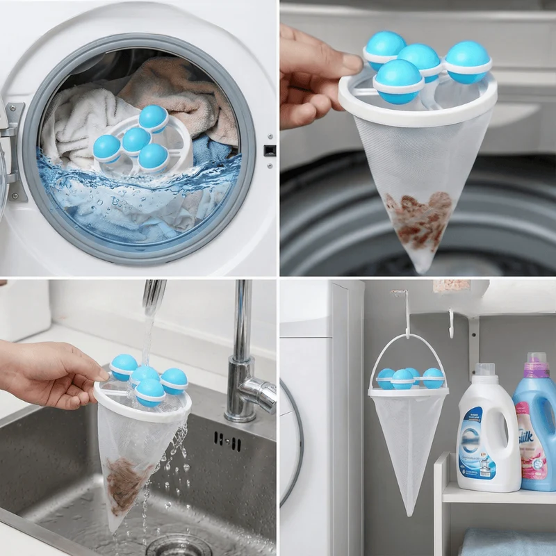 Filtre Anti-Poils Réutilisable pour Machine à Laver