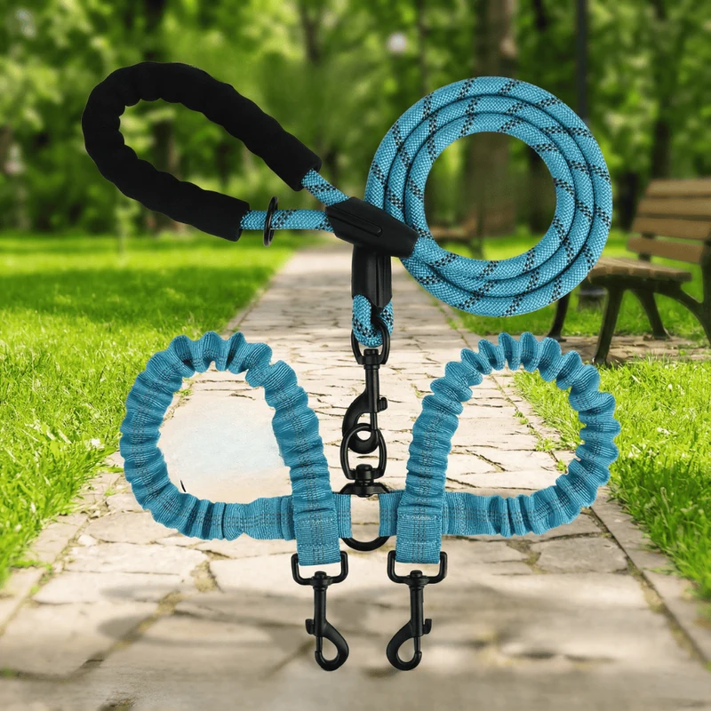 Laisse Double 2-en-1 pour Chien avec Rotule 360°
