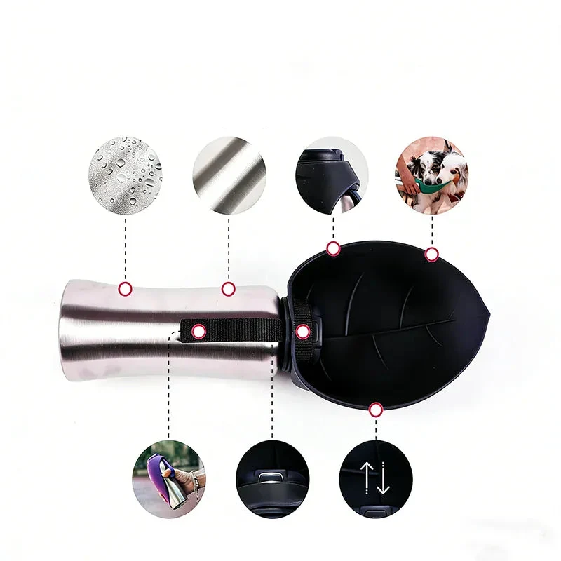 Gourde de Voyage pour Chien en Acier Inoxydable Pliable