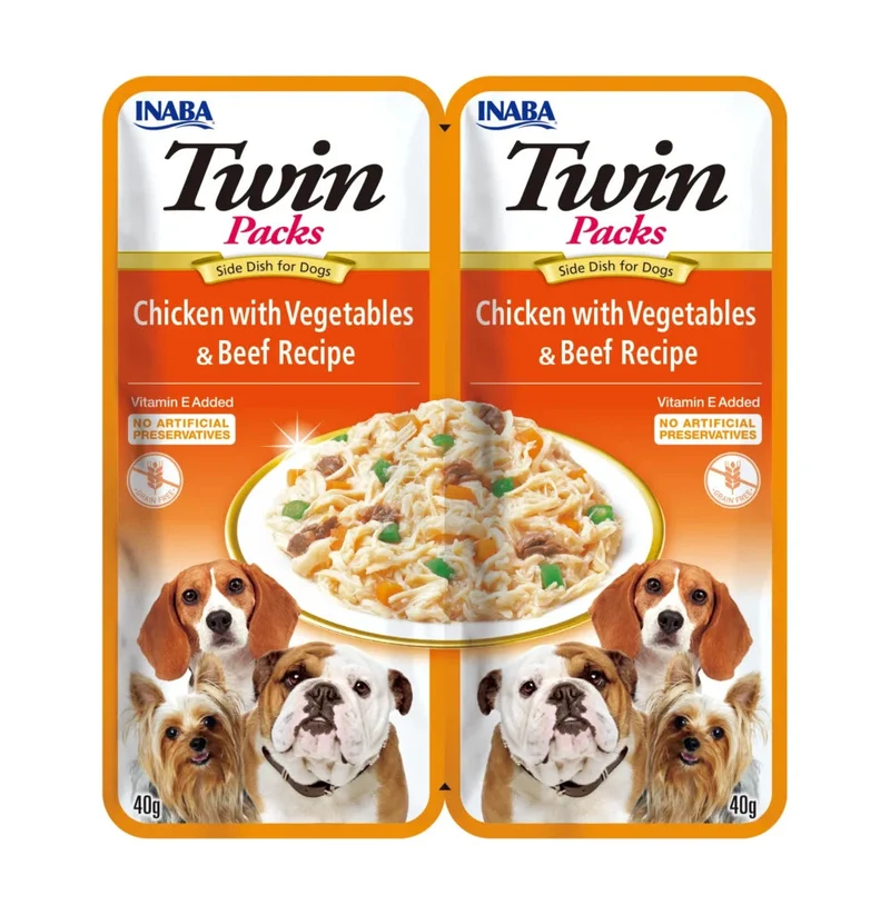 Churu Twin Pack Pollo Guiso de Verduras y Ternera en Caldo de Pollo para Perros