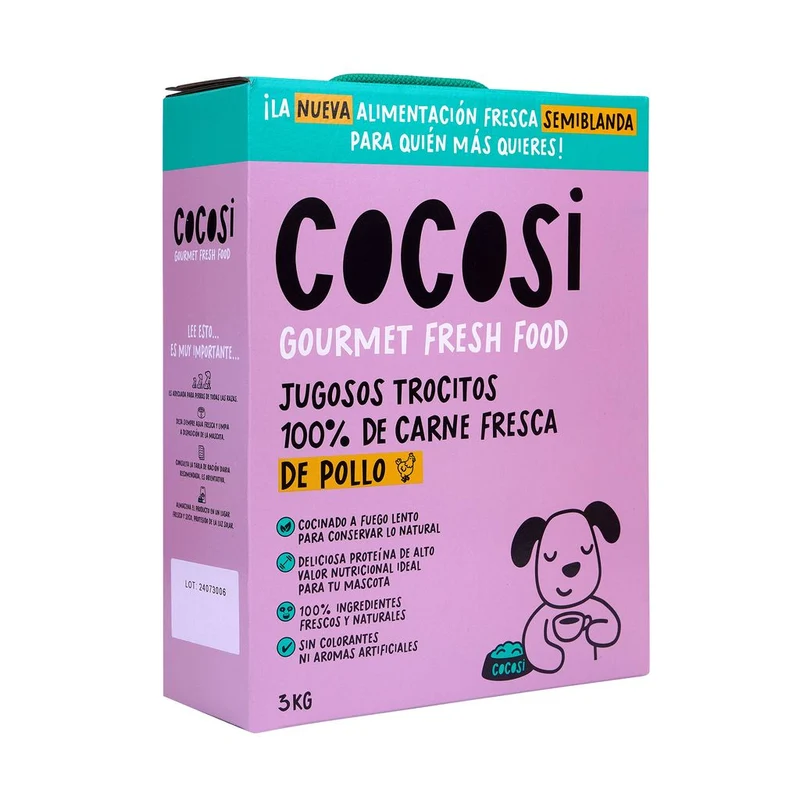 Cocosi Trocitos con Carne 100% Fresca de Pollo Comida Semihúmeda para Perros