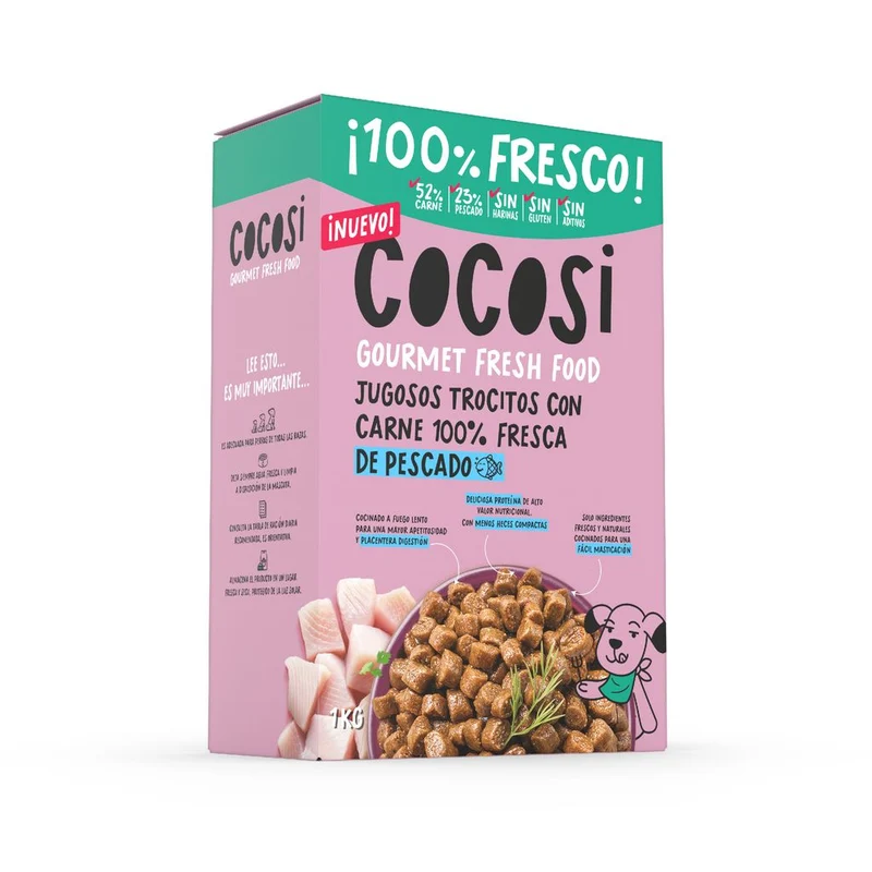 Cocosi Trocitos con Carne 100% Fresca de Pescado Comida Semihúmeda para Perros