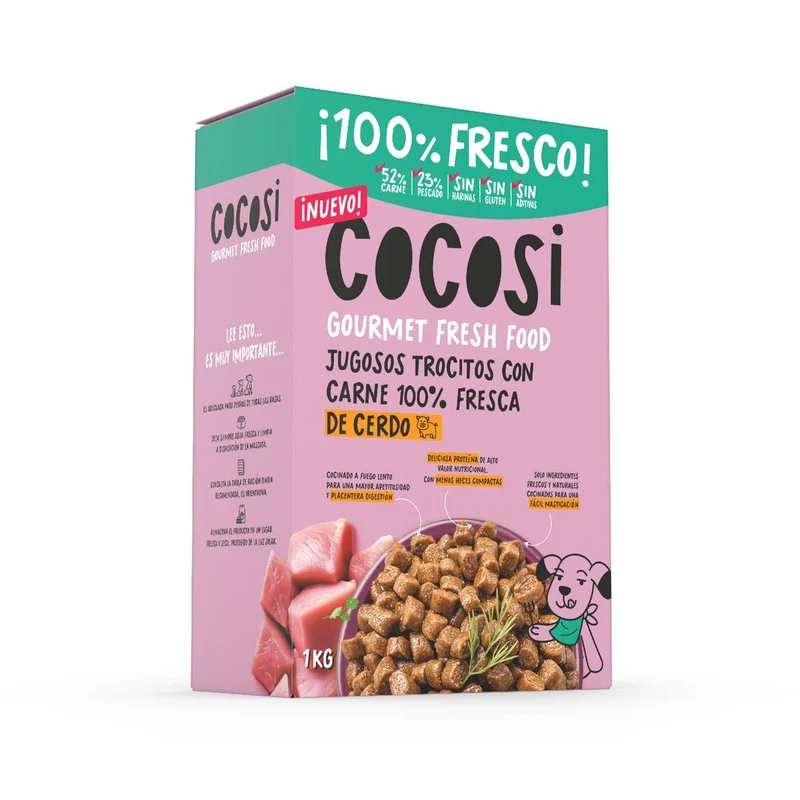 Cocosi Trocitos con Carne 100% Fresca de Cerdo Comida Semihúmeda para Perros