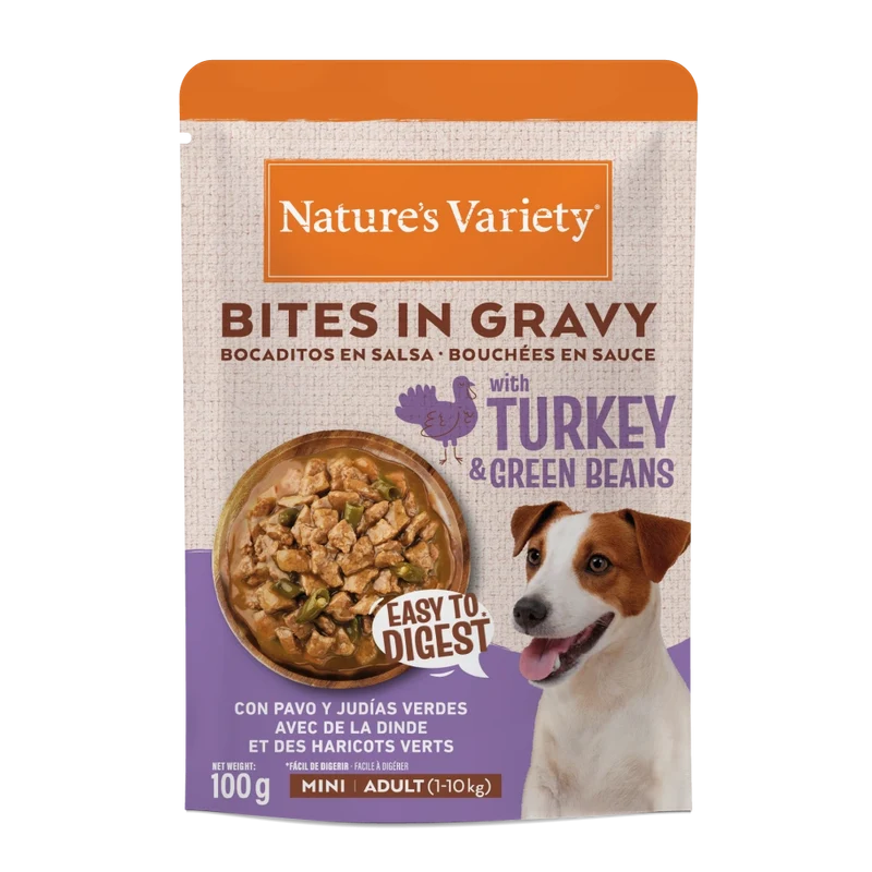 Nature's Variety Bocaditos en Salsa Pavo y Judías Verdes Comida Húmeda para Perros Mini