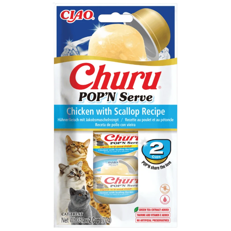 Churu Pop'N Serve Pollo con Vieiras Snack para Gatos