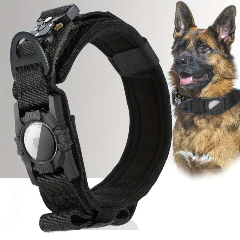 Collier Tactique Réglable pour Chien avec Support AirTag/GPS