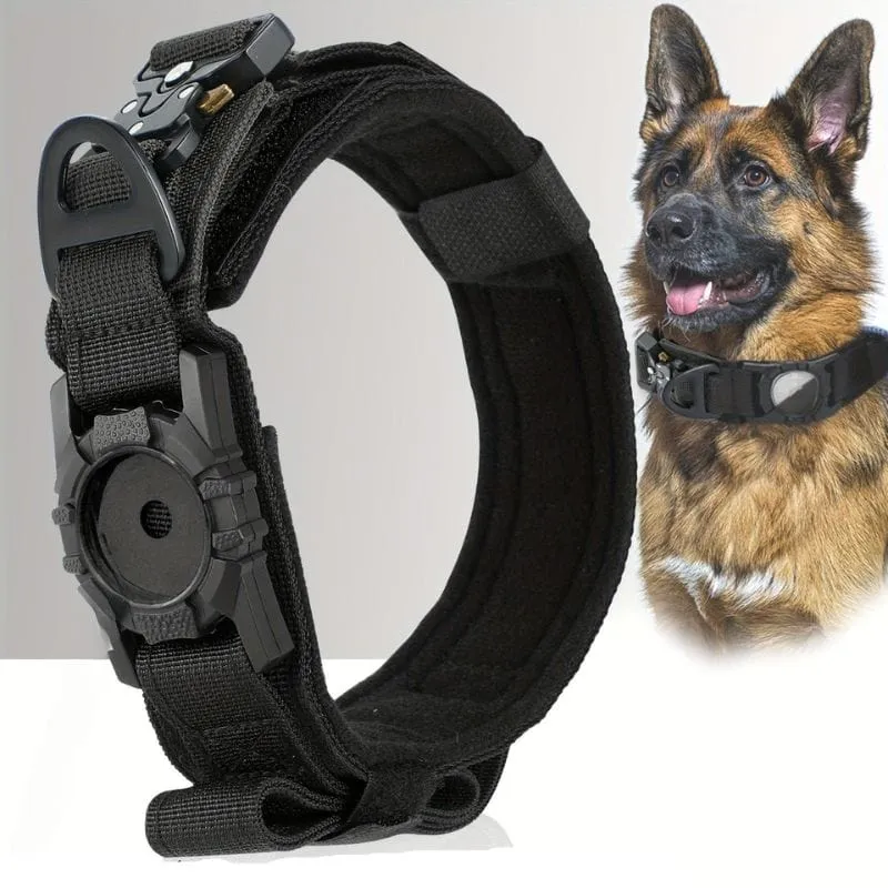 Collier Tactique Réglable pour Chien avec Support AirTag/GPS