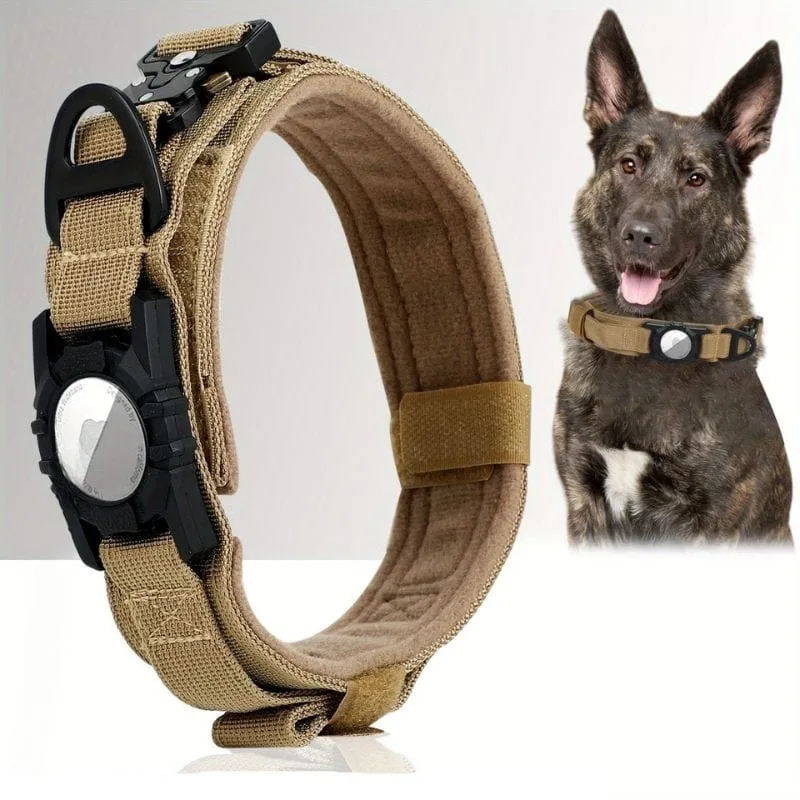Collier Tactique Réglable pour Chien avec Support AirTag/GPS
