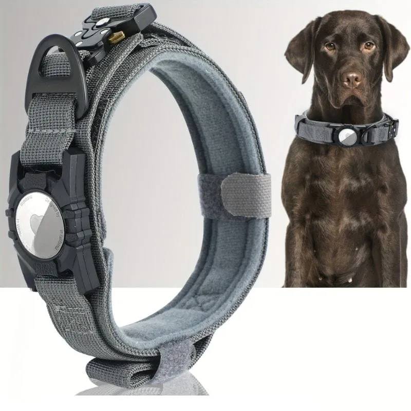 Collier Tactique Réglable pour Chien avec Support AirTag/GPS