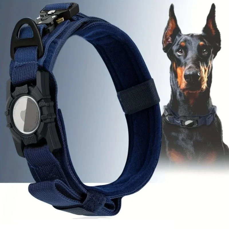 Collier Tactique Réglable pour Chien avec Support AirTag/GPS