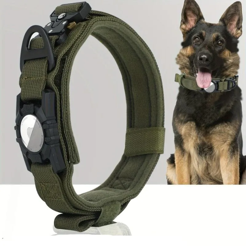 Collier Tactique Réglable pour Chien avec Support AirTag/GPS