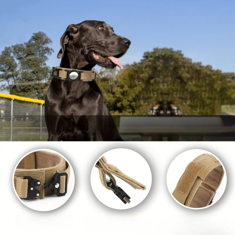 Collier Tactique Réglable pour Chien avec Support AirTag/GPS