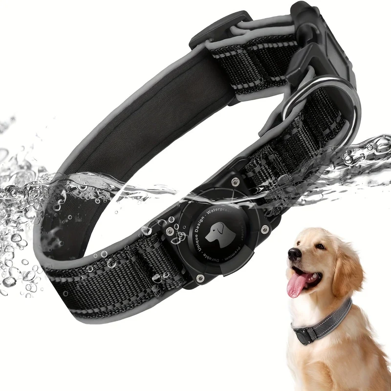 Collier Réglable pour Chien avec Support Étanche pour AirTag (AirTag non inclus)