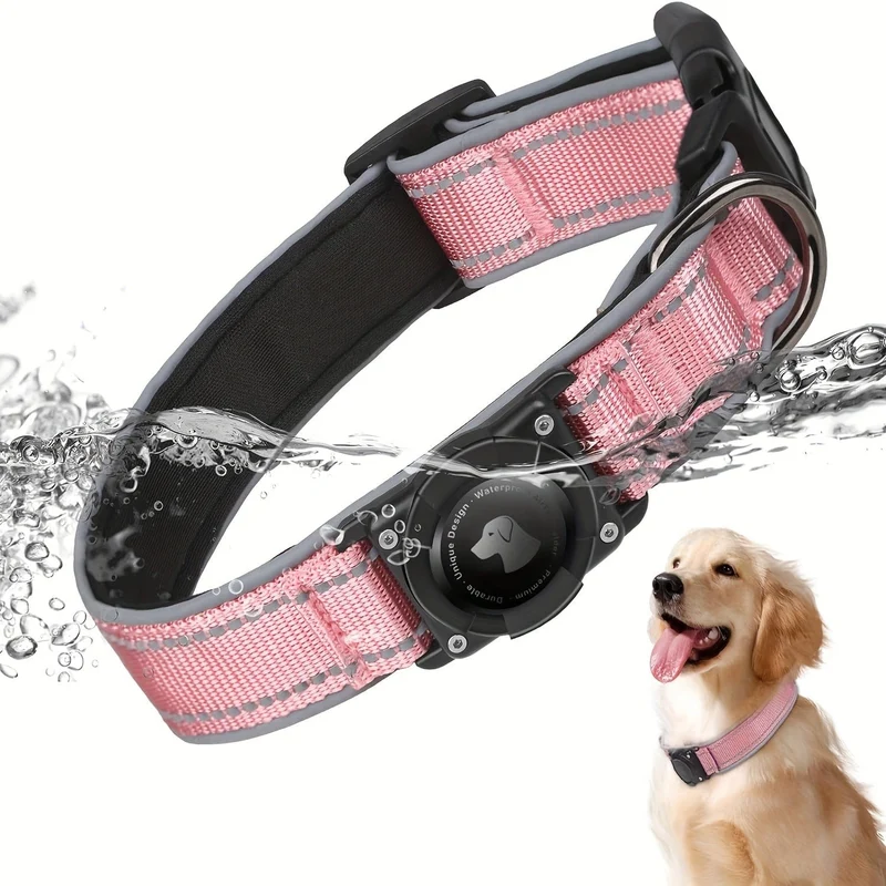 Collier Réglable pour Chien avec Support Étanche pour AirTag (AirTag non inclus)